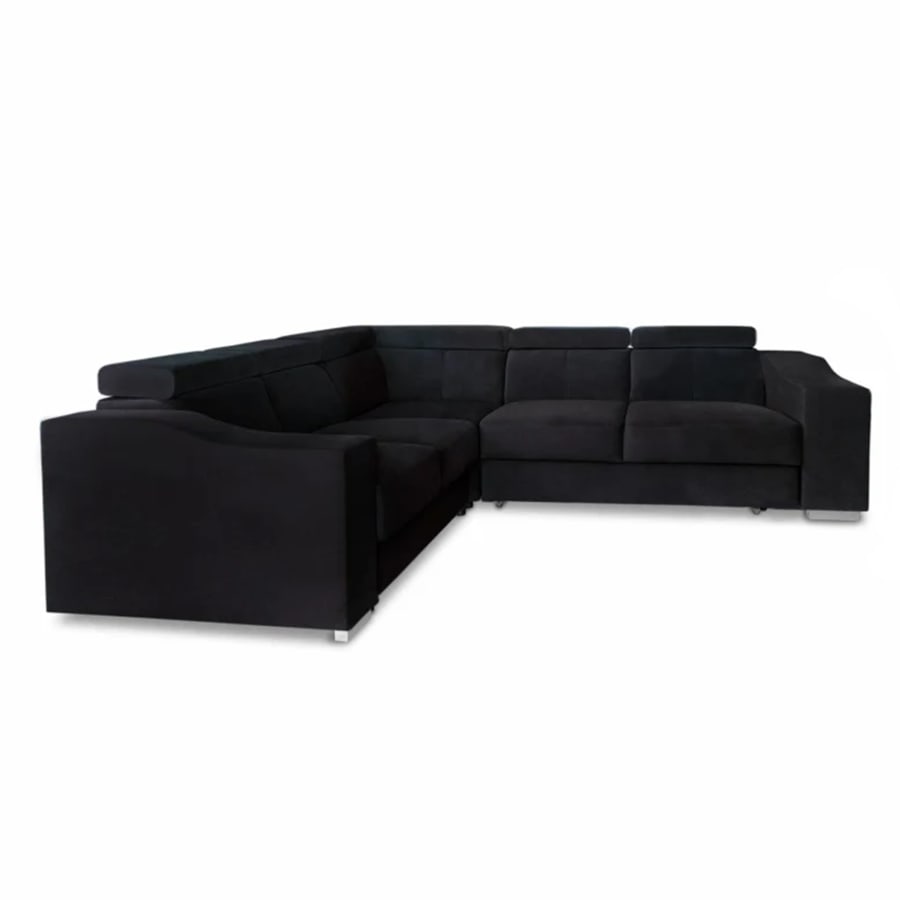 Canap&eacute; d&rsquo;angle convertible r&eacute;versible en velours noir